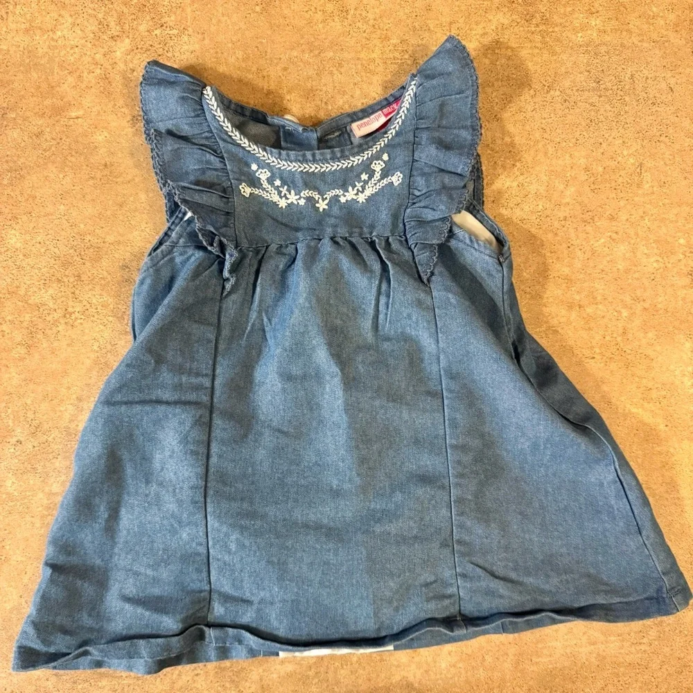 Penelope Mack Infant  Blue Denim Top with White Embroidery, Size 6-9M